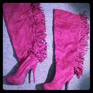 Taupe stiletto heel Fringe boots